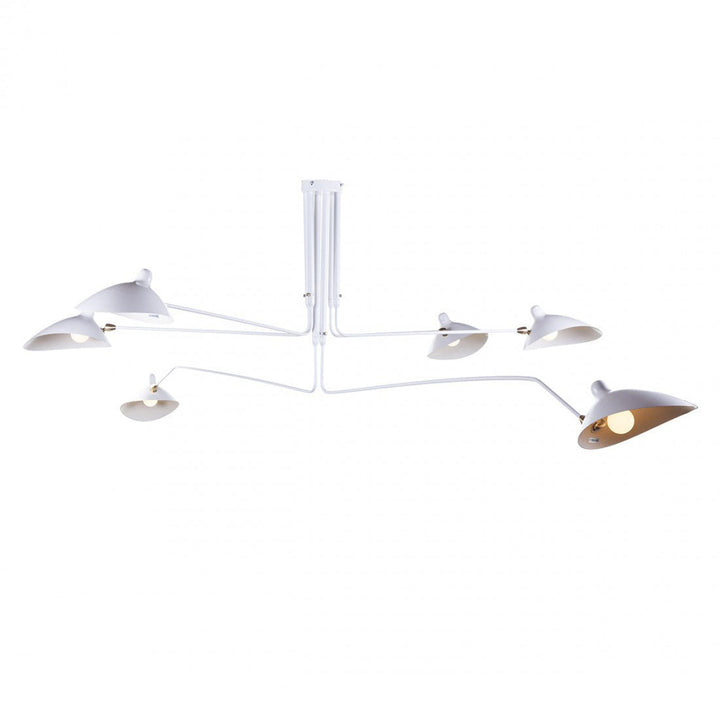 Black multi-arm adjustable ceiling lamp, providing versatile illumination.