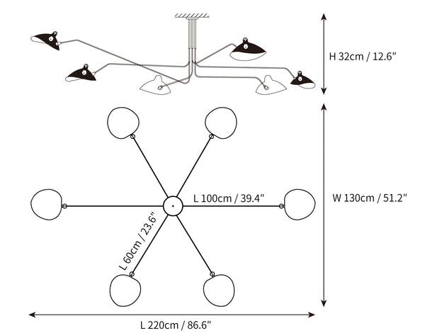Adjustable black multi-arm contemporary ceiling light for home comfort.