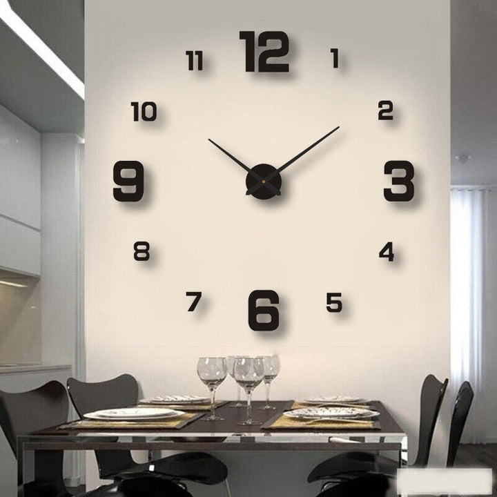 Modern black quartz wall clock for living room decor.