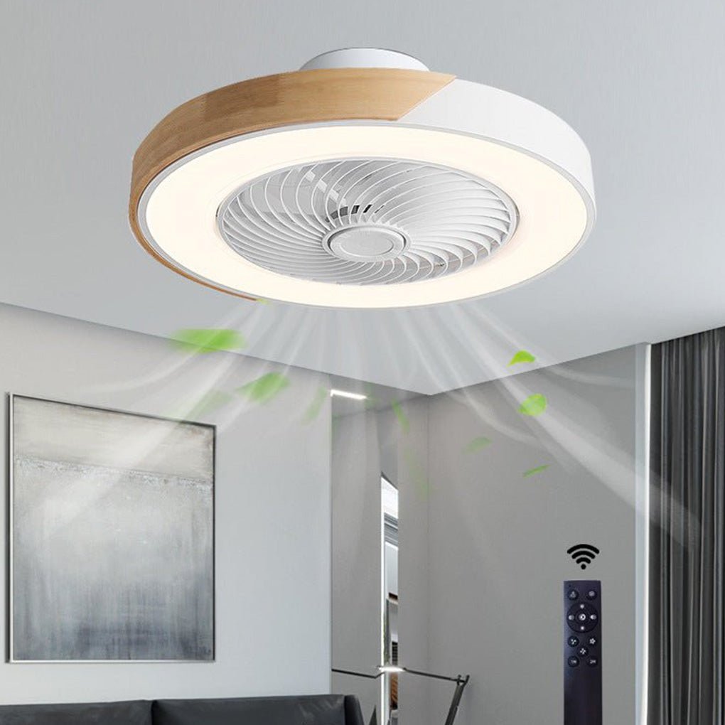 Modern bladeless ceiling fan with dimmable LED light & remote control, perfect for contemporary homes.