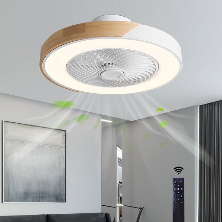 Modern bladeless ceiling fan with dimmable LED light & remote control, perfect for contemporary homes.