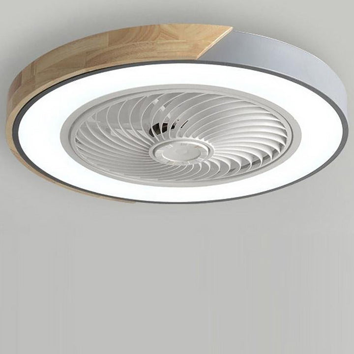 Quiet bladeless ceiling fan with remote control & dimmable LED light, offering comfort & convenience.