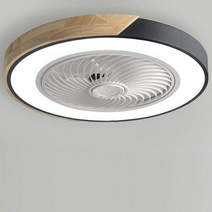 Indoor bladeless ceiling fan for modern home decor, featuring dimmable LED light & remote control.