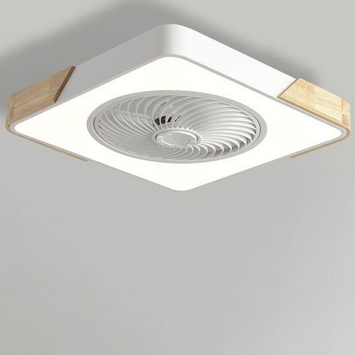 Contemporary flush mount bladeless fan with dimmable LED light & remote control, for quiet cooling.