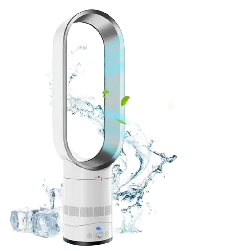 Modern bladeless tower fan with remote, 10-speed oscillation for quiet home cooling. Optimal indoor comfort.