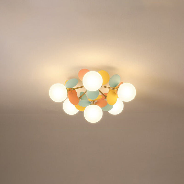 Modern branch chandelier with glass shades, ambient flush mount light for bedroom.