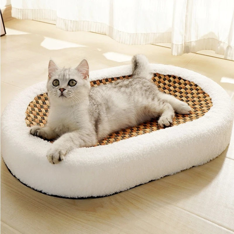 Modern cat bed and scratching post combo by ScratchLounge, featuring plush comfort and sisal durability for indoor cats.