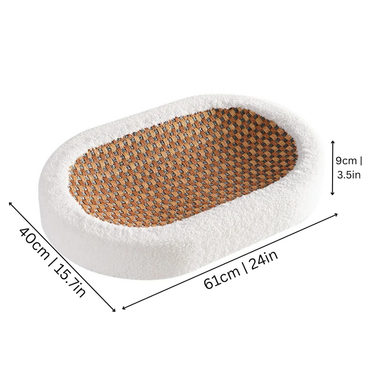 ScratchLounge modern cat furniture: A cozy plush cat bed integrated with a sturdy sisal scratching post for your feline friend.