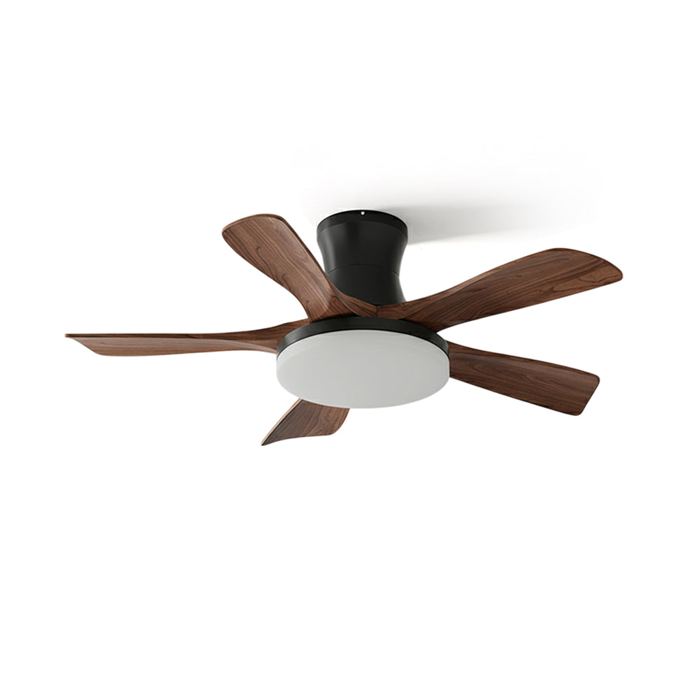 Modern ceiling fan lamp with dimmable LED light & remote control for contemporary homes.