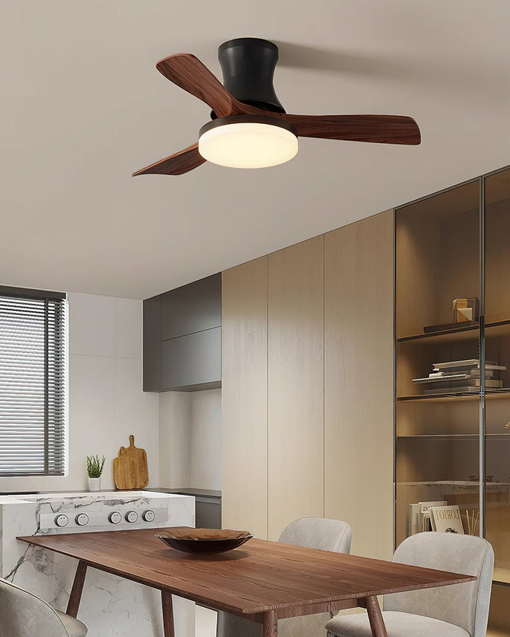 Flush mount modern LED ceiling fan lamp, ideal for spaces needing adjustable light & air.