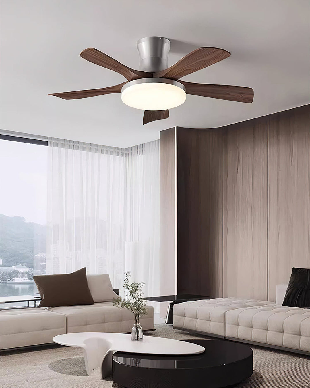 Adjustable light modern ceiling fan for living rooms, featuring dimmable LED & remote.