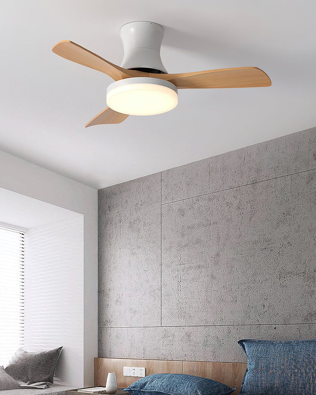 Quiet modern ceiling fan with powerful dimmable LED light, remote-controlled for ultimate ease.