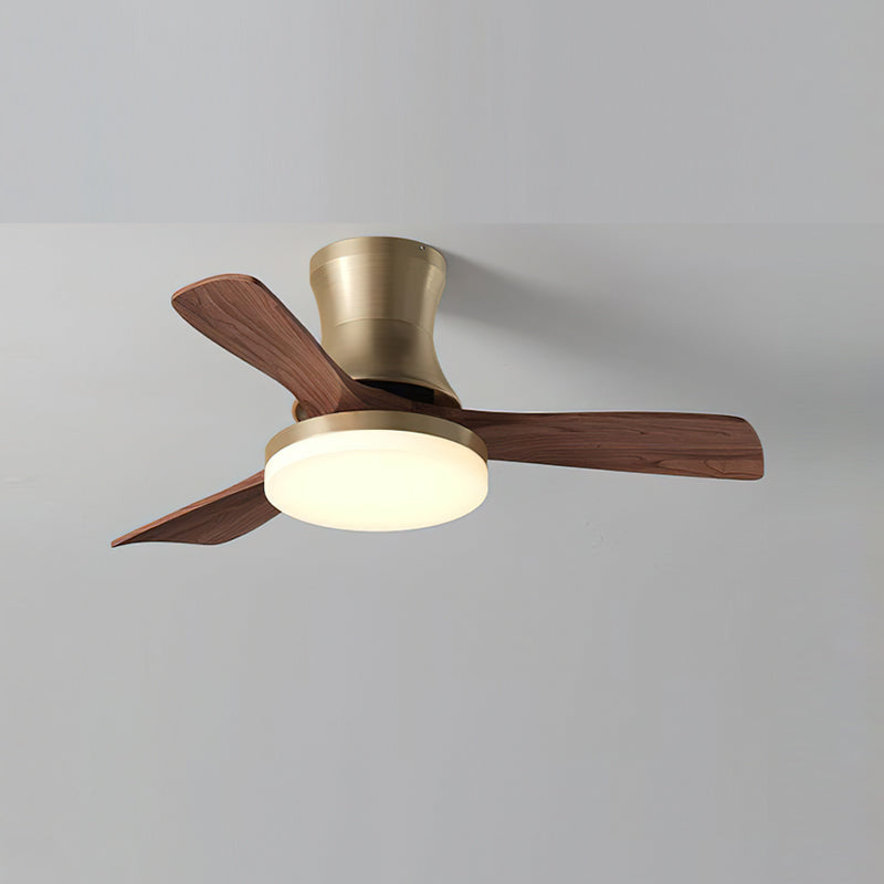 Space-saving flush mount modern ceiling fan lamp, with dimmable LED & remote for convenience.