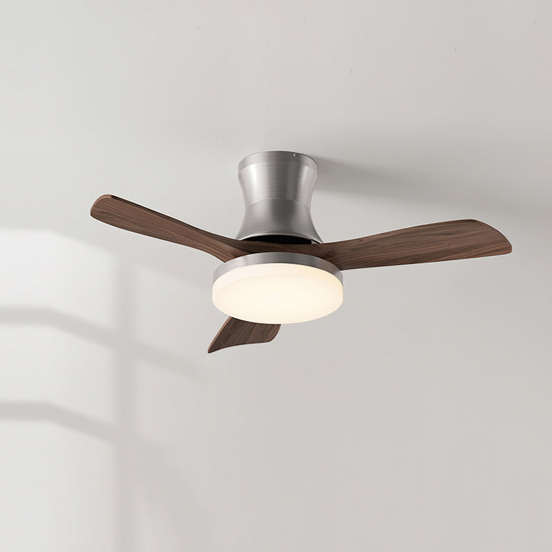 Modern LED ceiling fan light with multi-speed fan & dimmable brightness via remote.