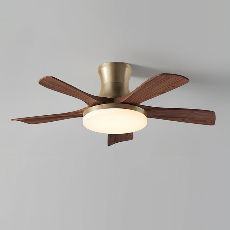 Sleek modern ceiling fan lamp, flush mount, with dimmable LED and easy remote operation.