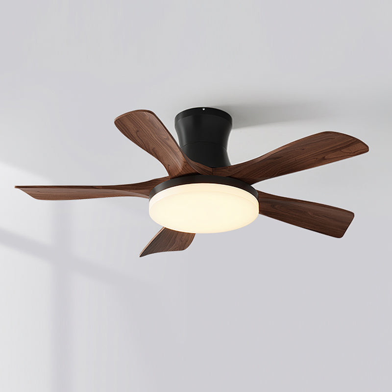 Contemporary design LED fan light, remote control, and dimmable for versatile home lighting.