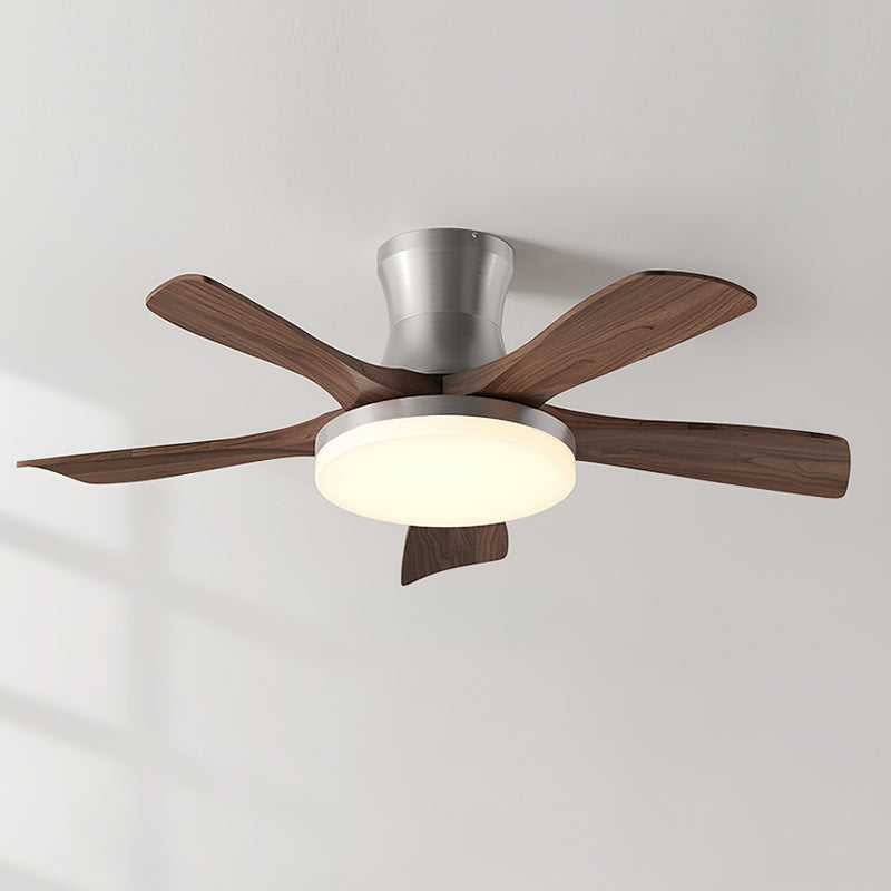 Smart home compatible modern ceiling fan lamp with dimmable LED and remote control features.