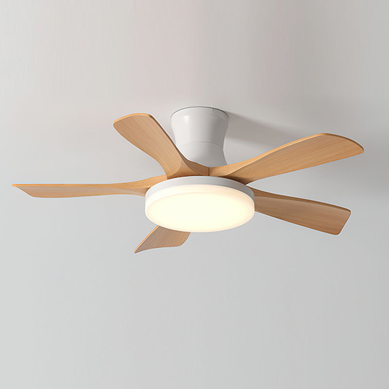 Energy-efficient LED ceiling fan lamp with remote control, modern lighting & air circulation.