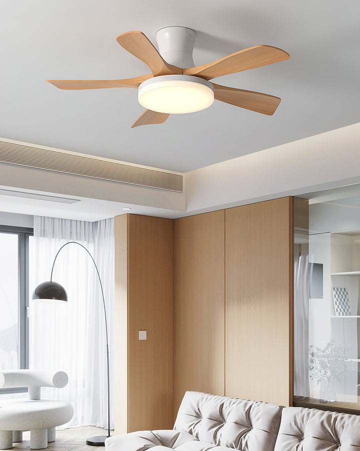 Dimmable LED modern ceiling fan lamp, perfect for creating adjustable ambiance in bedrooms.
