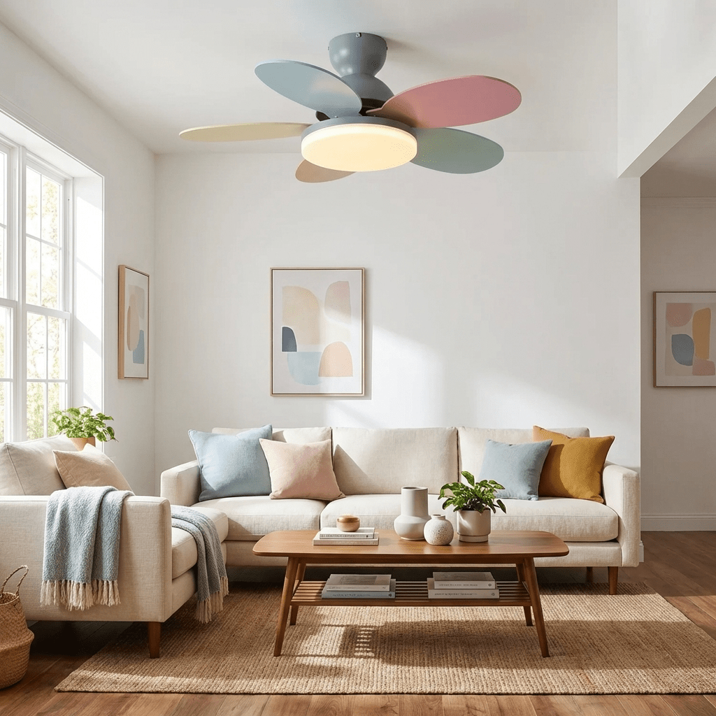 Quiet stylish ceiling fan with wooden blades and warm LED light for serene spaces.