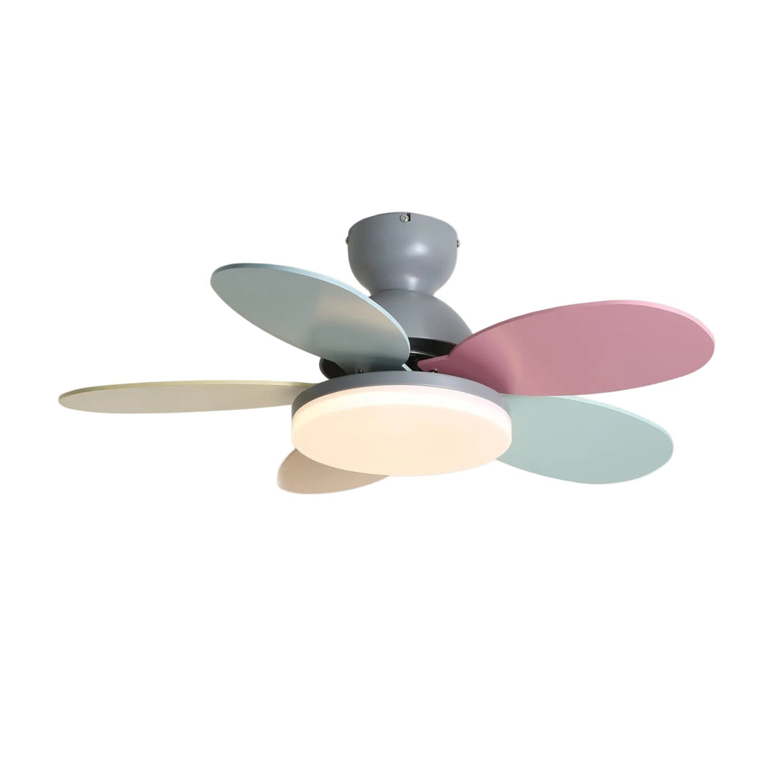 Quiet indoor ceiling fan with stylish wooden blades and warm LED lighting.