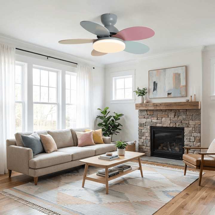 Modern ceiling fan with quiet performance and warm LED light for any room.