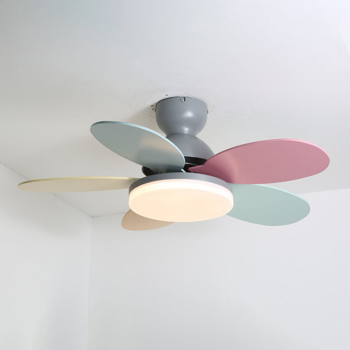 Stylish fan for bedroom with warm integrated LED light and quiet operation.