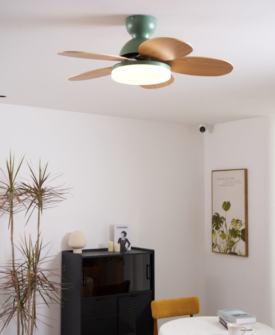 Quiet LED ceiling fan with warm light, providing comfort and illumination.