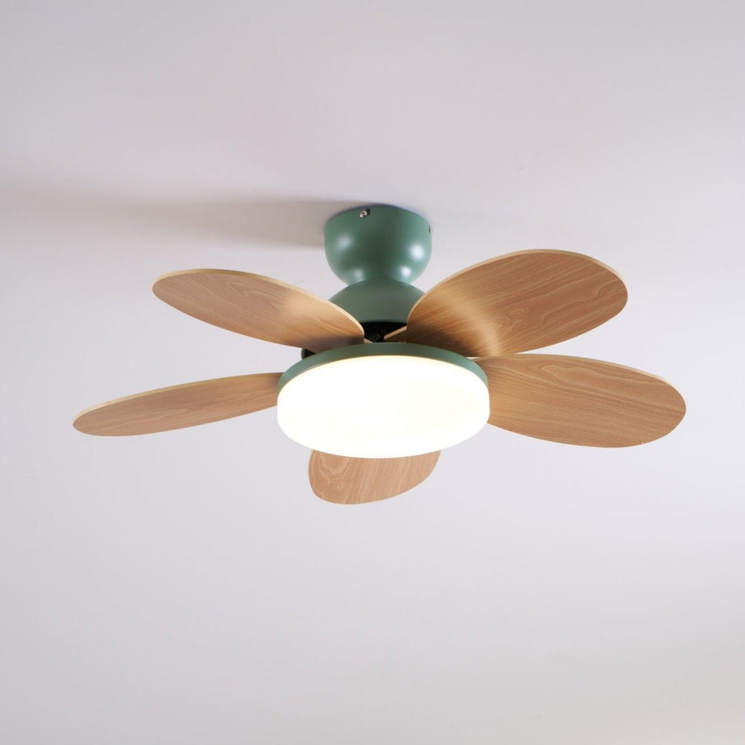 Home lighting solution: Modern indoor fan with warm LED light and quiet function.