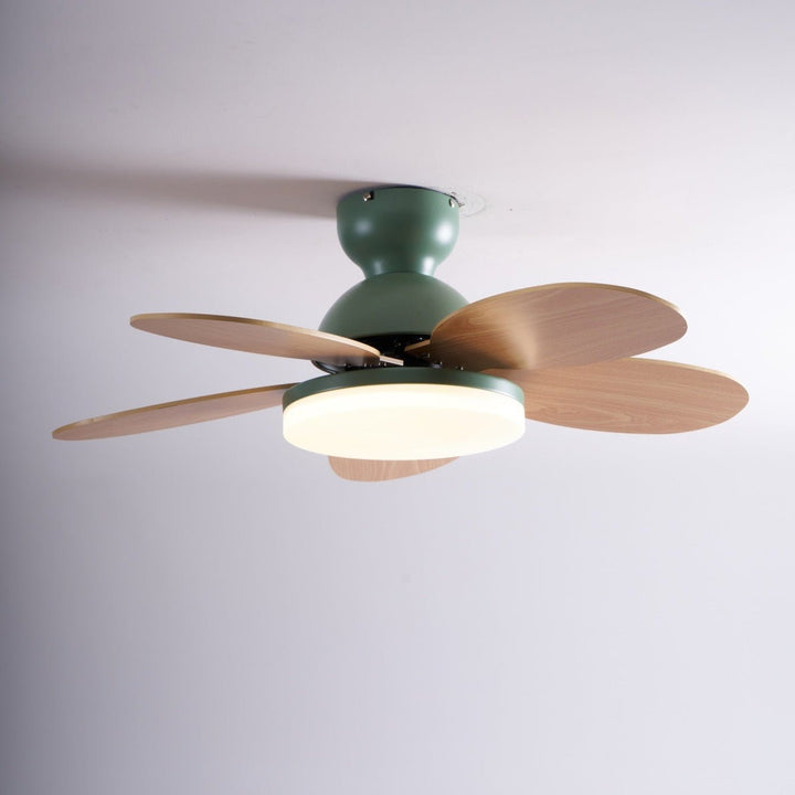 Bedroom modern fan with warm LED light, offering gentle breezes and soft glow.