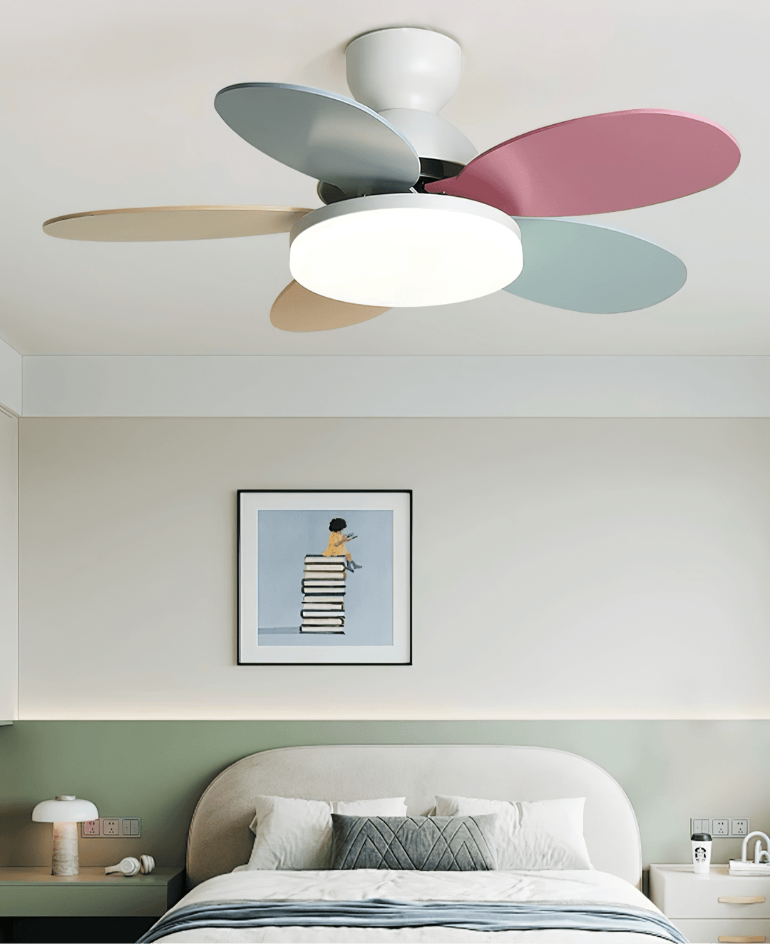 Modern ceiling fan with warm LED light, quiet operation, and sleek aesthetics.