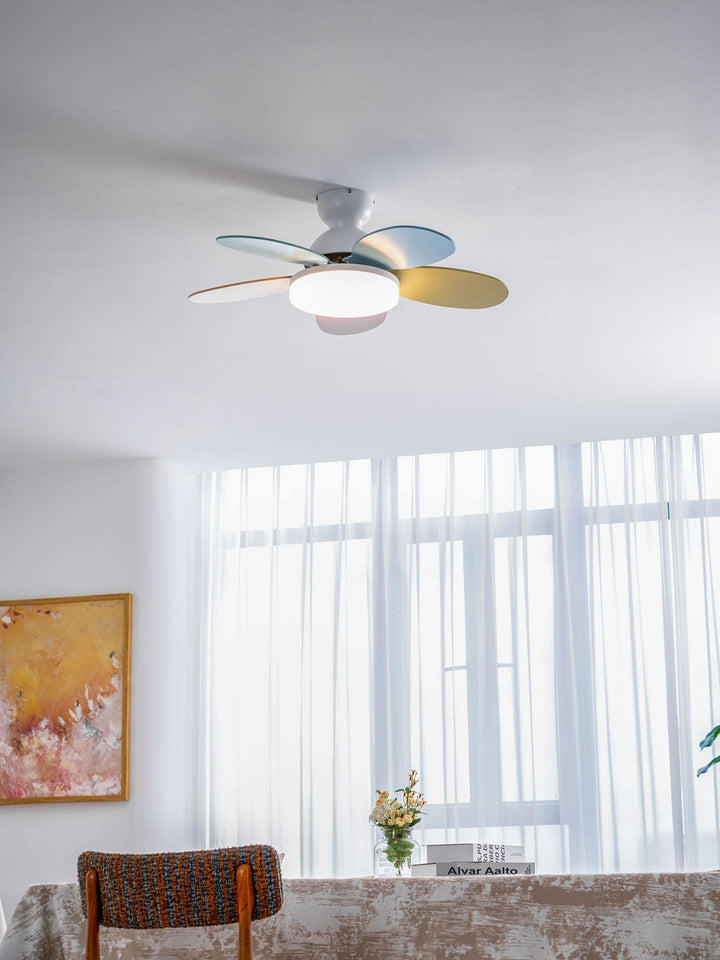 Stylish fan with warm integrated LED light, a contemporary home essential.