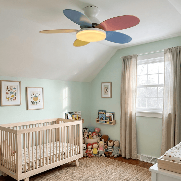LED ceiling fan with warm light, sleek design, and efficient air movement.