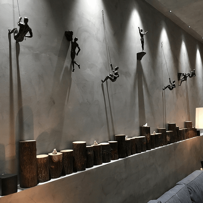 Set of modern climbing figures wall sculptures, unique home decoration.