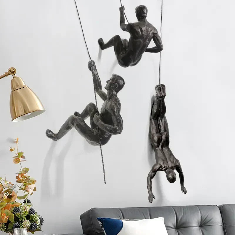 Abstract climbing sculpture for wall, modern art home decor.