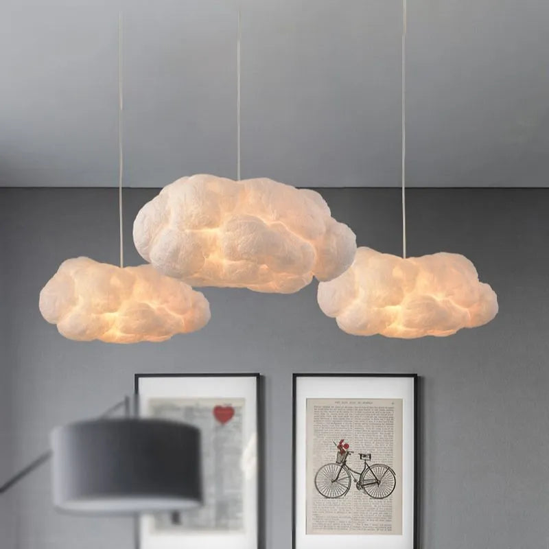 Contemporary cloud-inspired pendant light, an elegant ceiling lamp for modern interior design and ambient lighting.