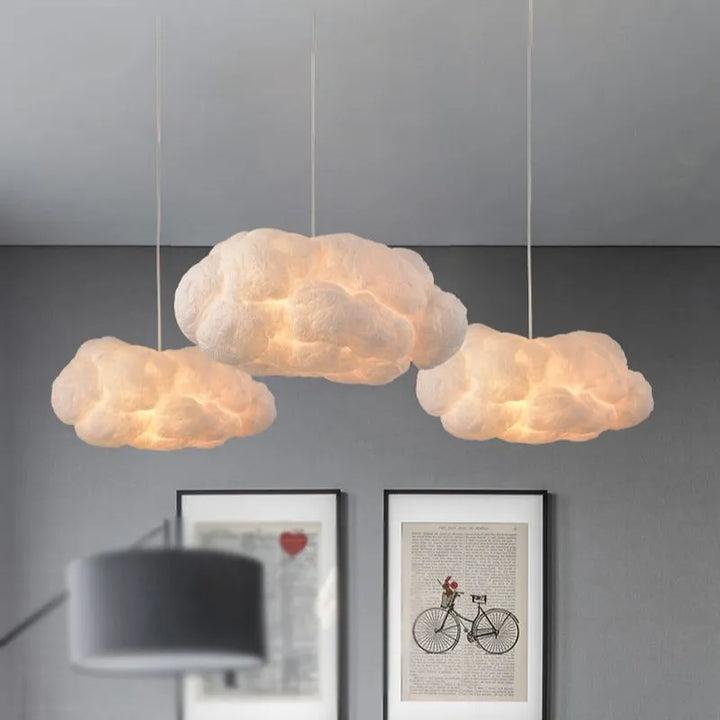 Contemporary cloud-inspired pendant light, an elegant ceiling lamp for modern interior design and ambient lighting.