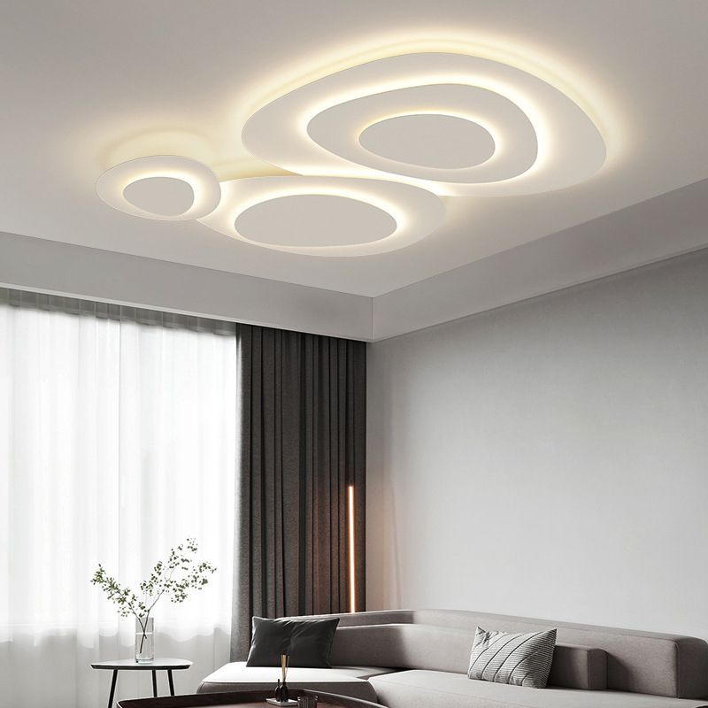 White light dimmable LED cloud flush mount ceiling fixture for modern living rooms & bedrooms.