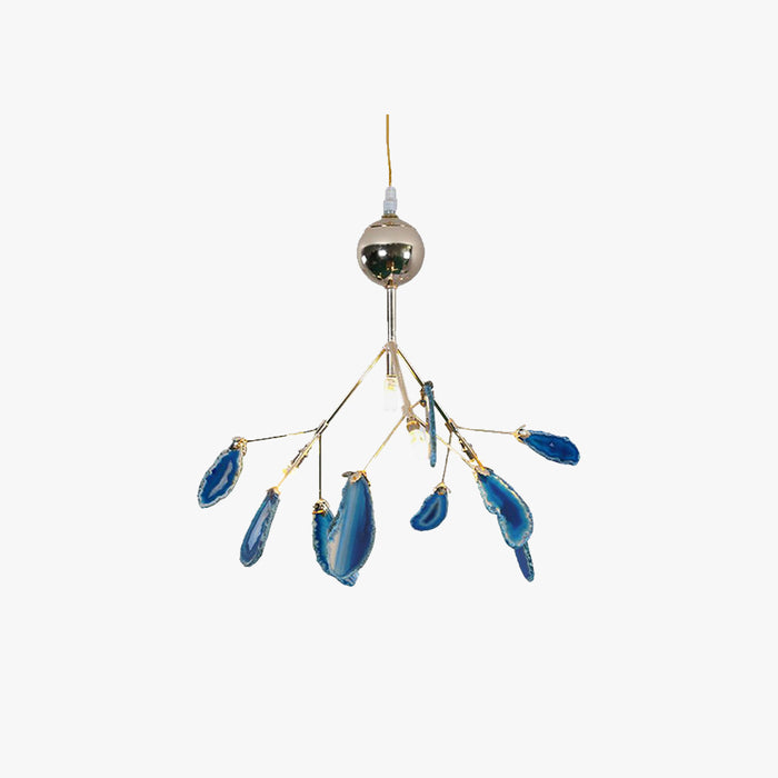Modern colorful LED chandelier light fixture, multi-color ambient lighting.