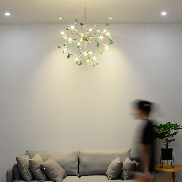 Abstract modern LED chandelier, colorful and bright, contemporary living.