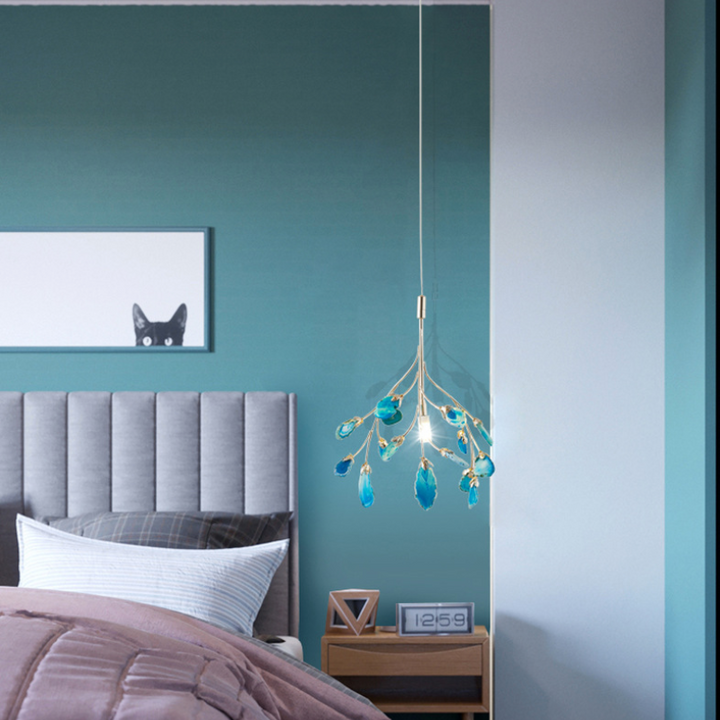 Home decor LED chandelier, modern style, vibrant colorful light fixture.