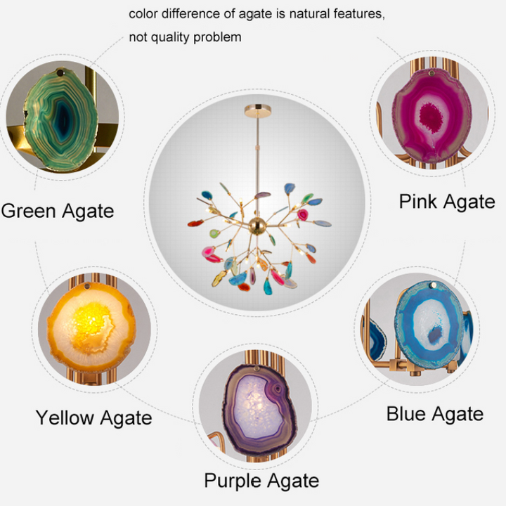 Unique colorful LED chandelier, modern metal design, ambient home light.