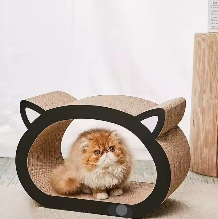 Modern corrugated cardboard cat scratching lounge & bed, durable cat scratcher furniture for feline comfort.