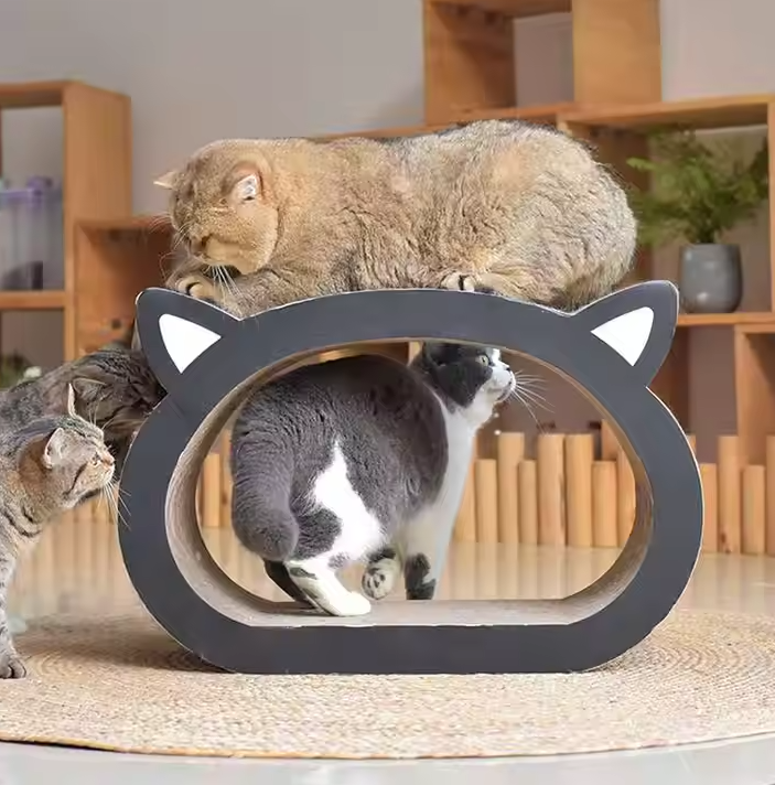 Stylish modern cat lounge & bed made from corrugated cardboard, perfect for scratching & resting.
