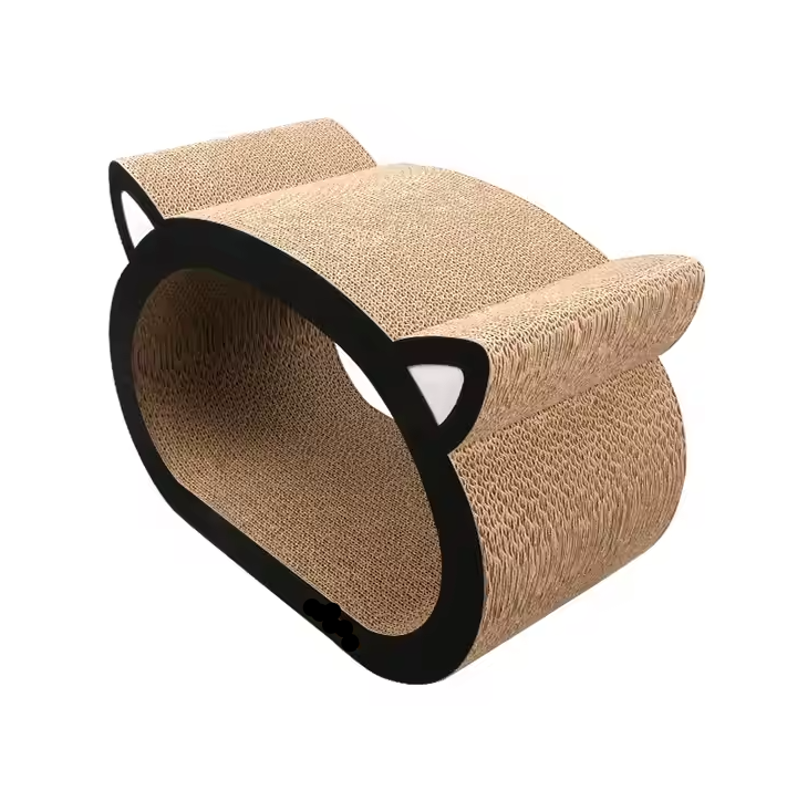 Hardwearing corrugated cardboard cat scratcher and lounge, an essential pet bed & modern feline accessory.