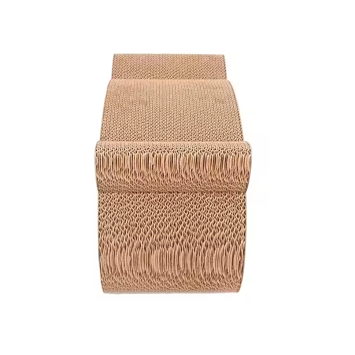 Cat's corrugated cardboard scratching lounge, a comfortable pet bed and durable cat scratcher post.