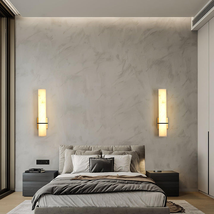 Modern minimalist cuboid wall light, providing warm LED ambient lighting.