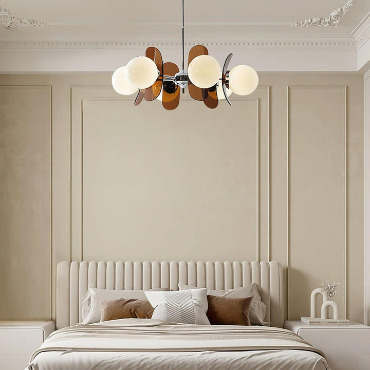 Vibrant orange Hawii sculptural pendant light, modern decorative lighting.