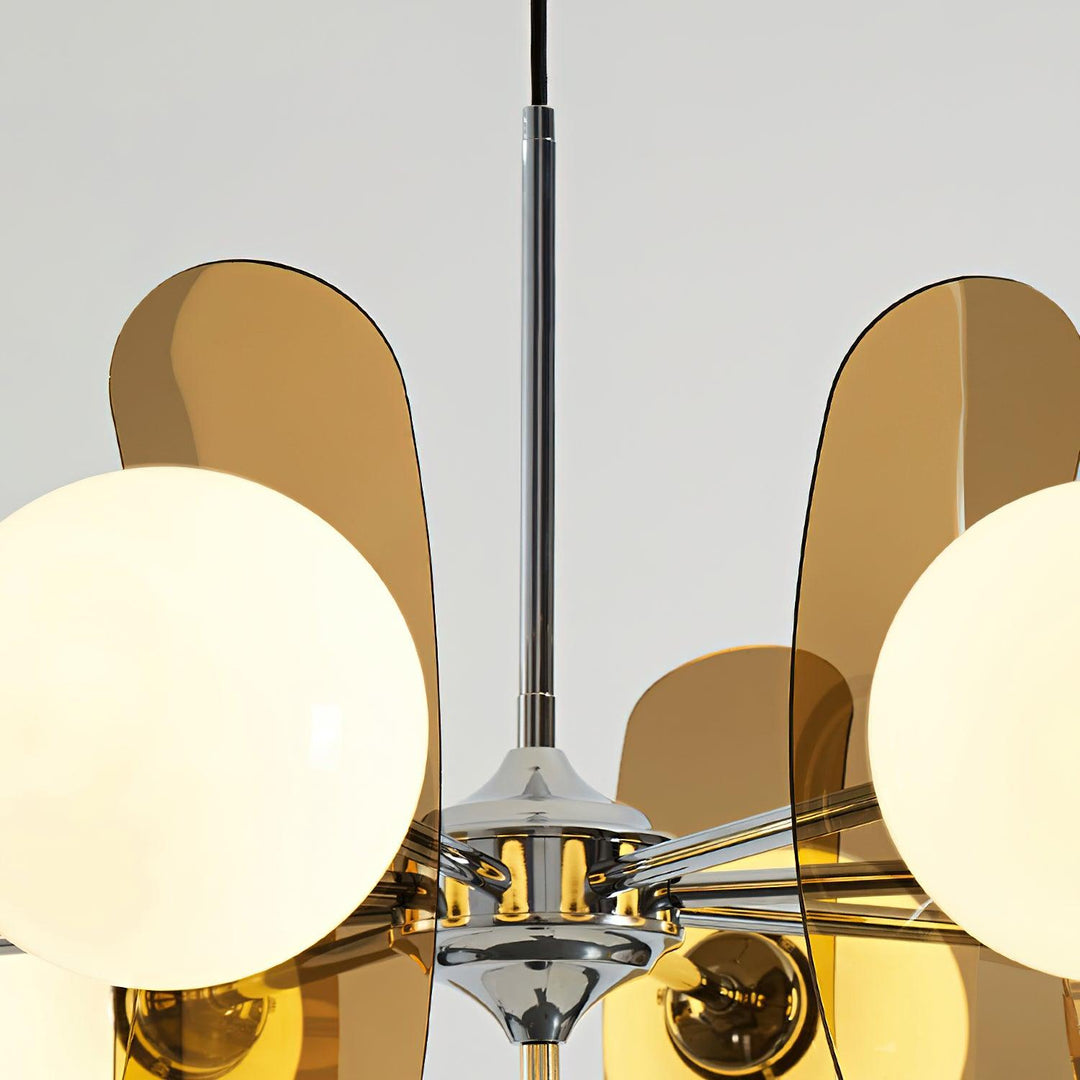 Orange glow from a modern Hawii pendant light, decorative ceiling fixture.
