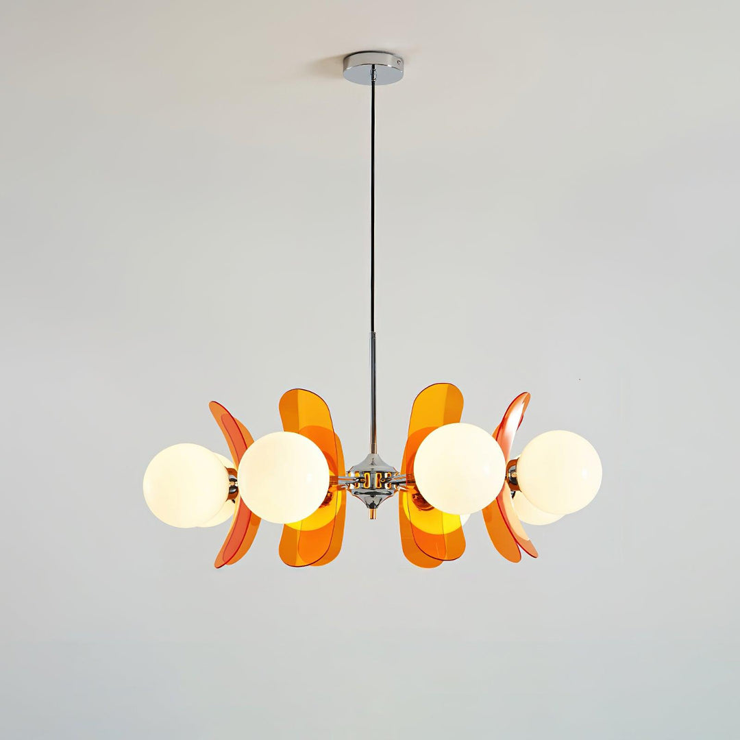 Contemporary Hawii light, an orange sculptural ceiling fixture adding decorative style.
